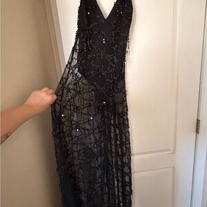 PrettyLittleThing Black Sequin Backless Dress